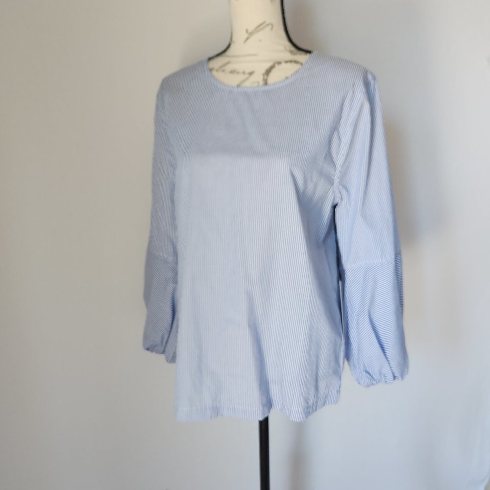 Parker Smith Striped Drew Bubble Sleeve Top Pull-Over Cotton Blue White